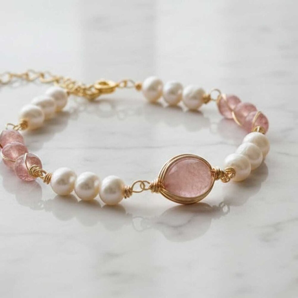 Ladies Pink and White Gold Bracelet - Picture 2 of 8